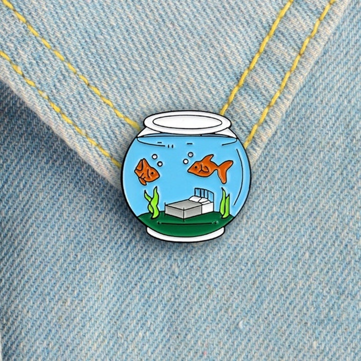 Cute Goldfish Fish Tank Enamel Brooch Pin Lapel Denim Jeans Coat Badge Jewelry Image 2