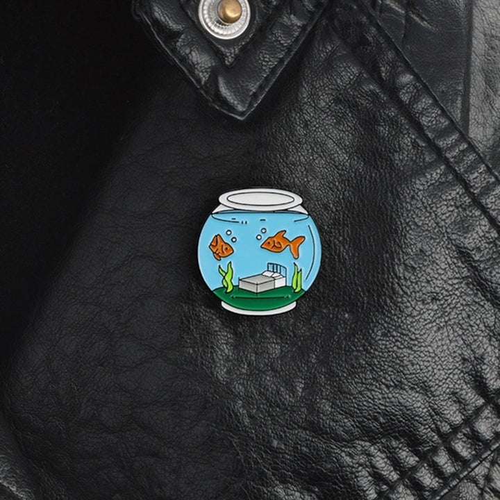 Cute Goldfish Fish Tank Enamel Brooch Pin Lapel Denim Jeans Coat Badge Jewelry Image 3