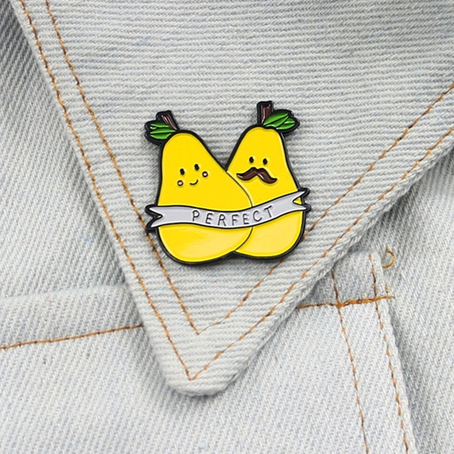 Cartoon Double Pear English Letter Perfect Badge Collar Brooch Pin Clothes Decor Image 1