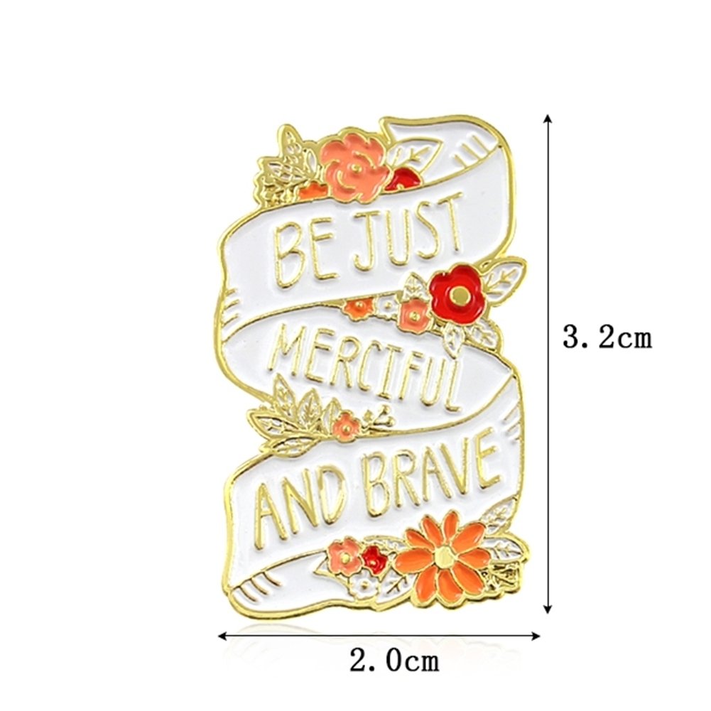 English Letter Be Just Merciful And Brave Badge Collar Brooch Pin Clothes Decor Image 6