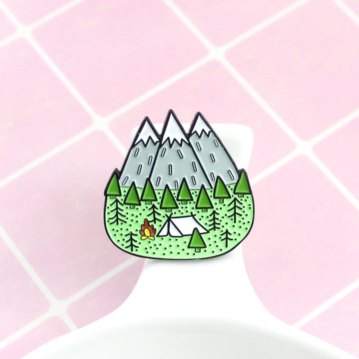 Cartoon Camp Mountain Enamel Collar Lapel Brooch Pin Clothes Scarf Jewelry Image 4