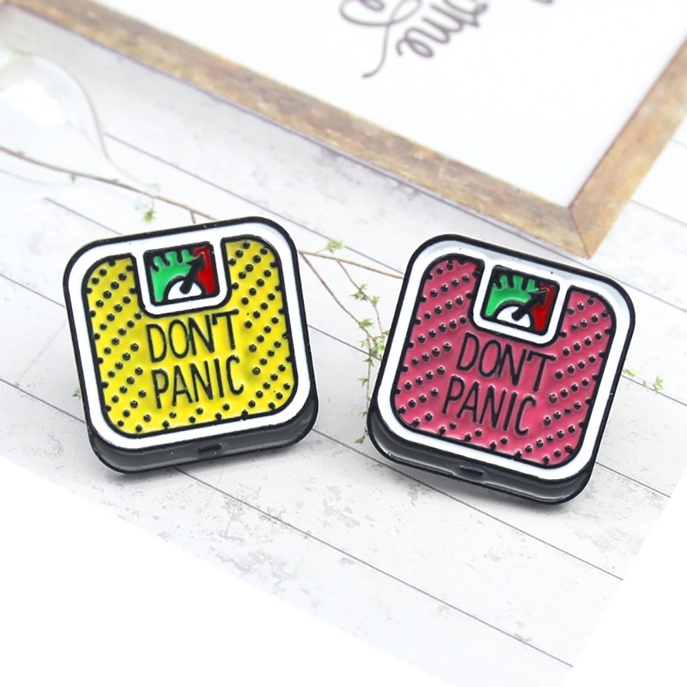 English Letter Dont Panic Weight Scale Badge Collar Brooch Pin Lapel Jewelry Image 7