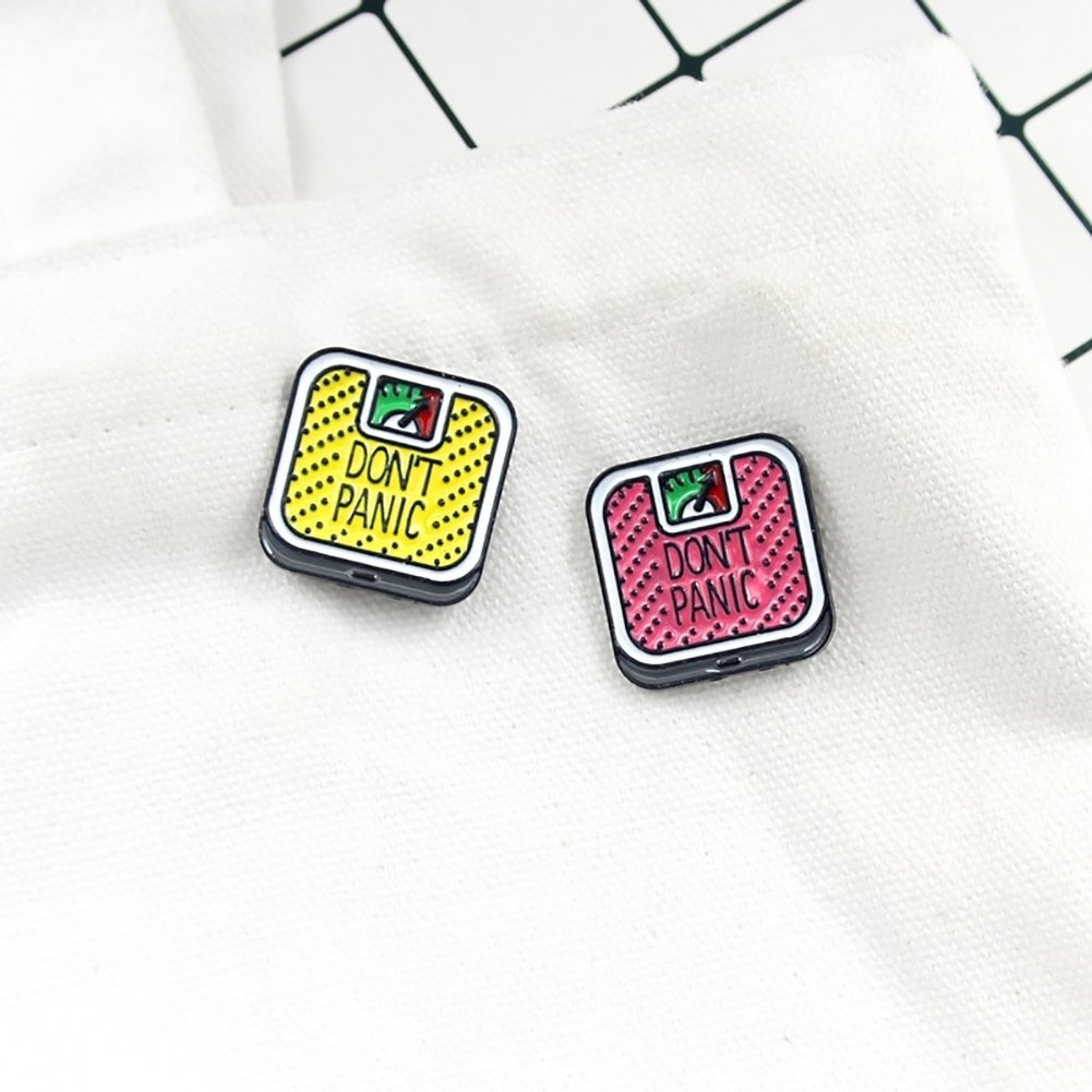 English Letter Dont Panic Weight Scale Badge Collar Brooch Pin Lapel Jewelry Image 8