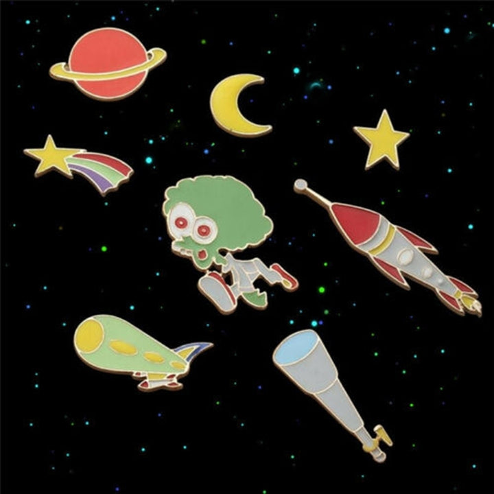 Cartoon Enamel Moon Alien Planet Badge Collar Lapel Brooch Pin Clothes Jewelry Image 1