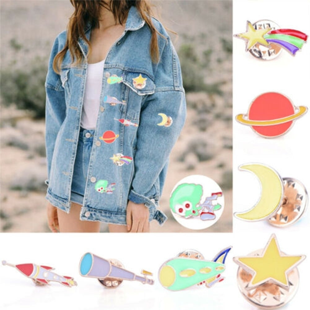 Cartoon Enamel Moon Alien Planet Badge Collar Lapel Brooch Pin Clothes Jewelry Image 10