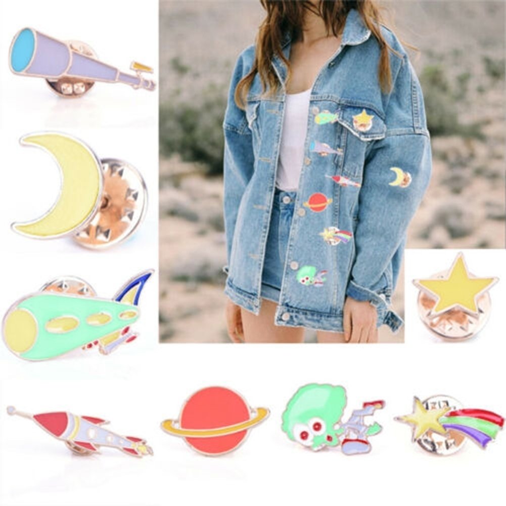 Cartoon Enamel Moon Alien Planet Badge Collar Lapel Brooch Pin Clothes Jewelry Image 11