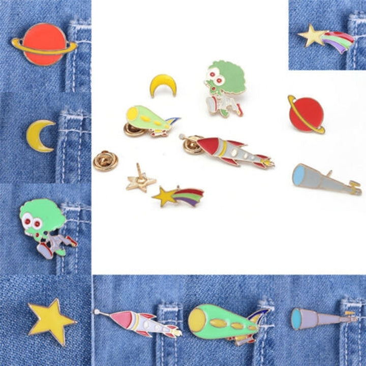 Cartoon Enamel Moon Alien Planet Badge Collar Lapel Brooch Pin Clothes Jewelry Image 12