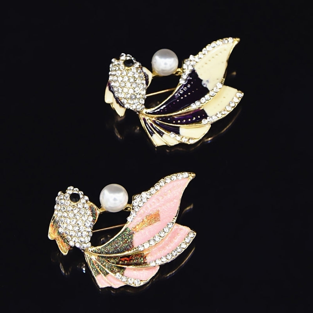 Fashion Goldfish Faux Pearl Rhinestone Collar Brooch Pin Lapel Clothes Jewelry Image 1