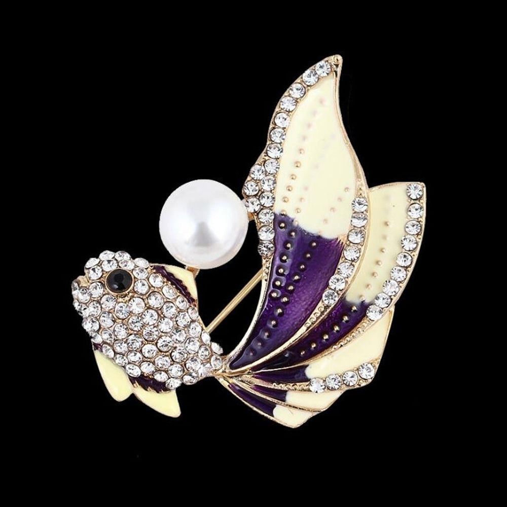 Fashion Goldfish Faux Pearl Rhinestone Collar Brooch Pin Lapel Clothes Jewelry Image 2