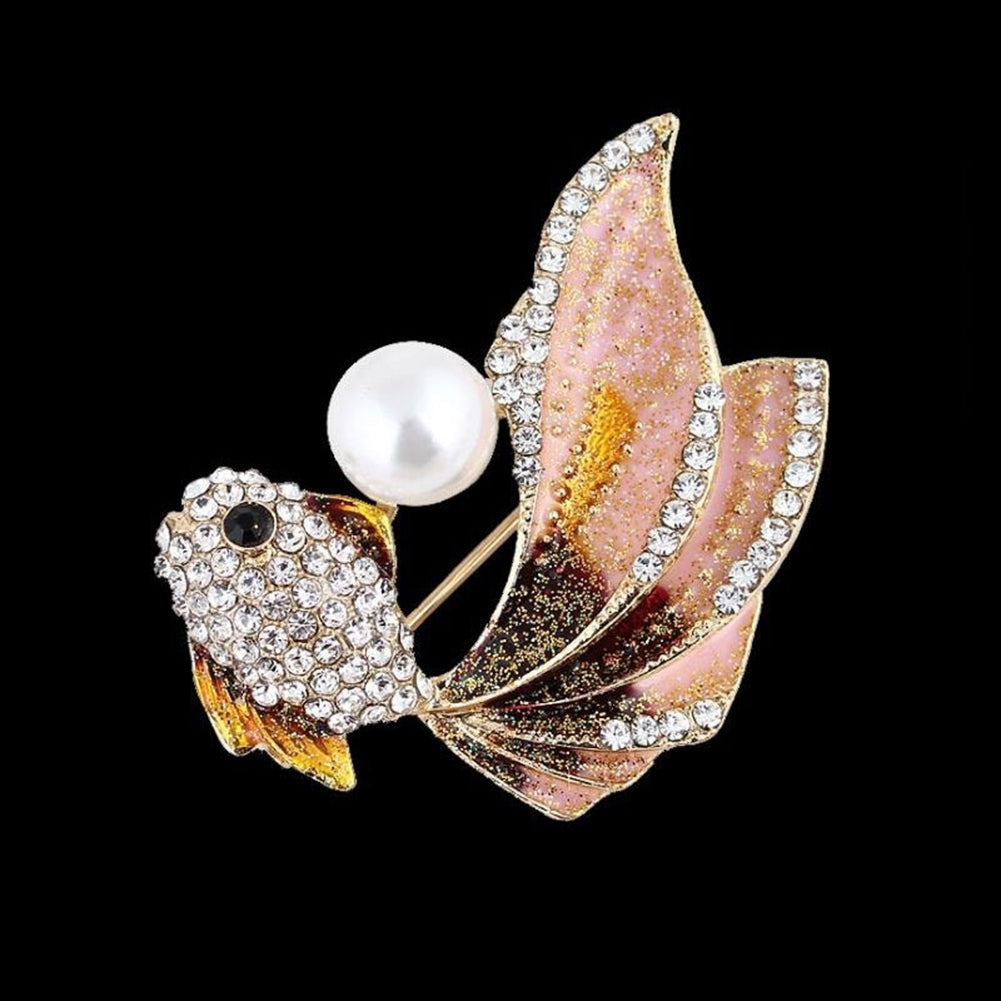 Fashion Goldfish Faux Pearl Rhinestone Collar Brooch Pin Lapel Clothes Jewelry Image 3