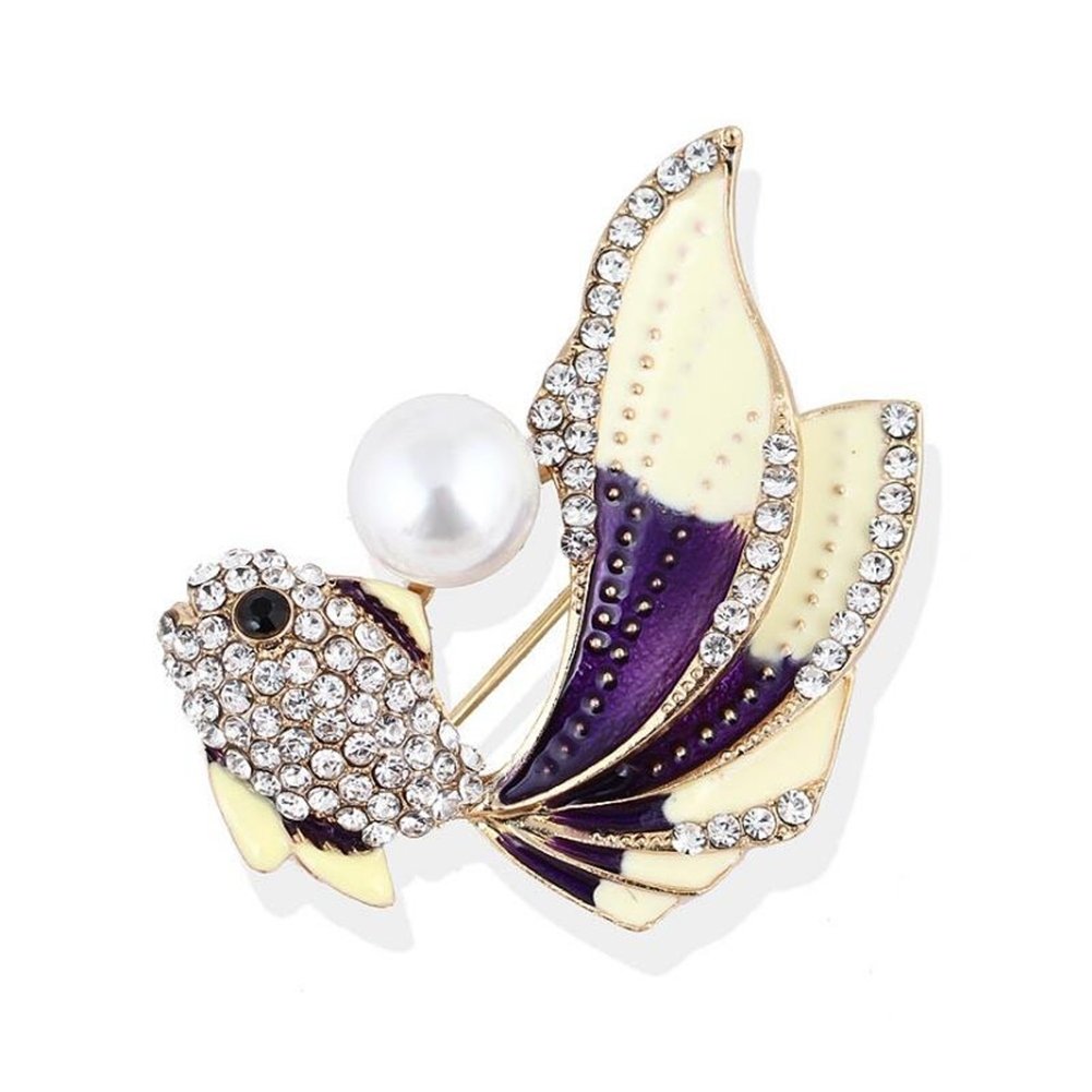 Fashion Goldfish Faux Pearl Rhinestone Collar Brooch Pin Lapel Clothes Jewelry Image 1
