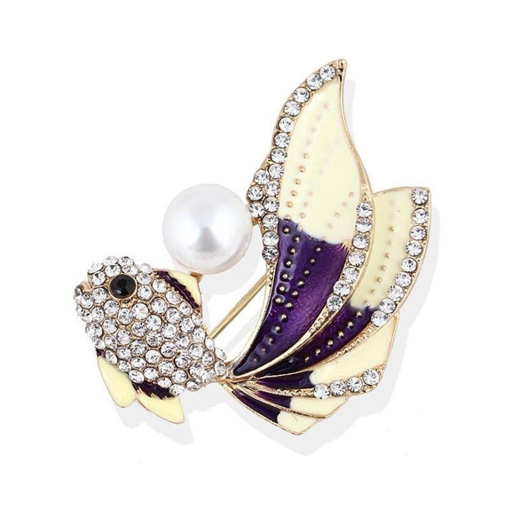 Fashion Goldfish Faux Pearl Rhinestone Collar Brooch Pin Lapel Clothes Jewelry Image 1