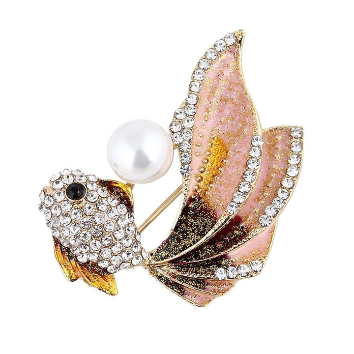 Fashion Goldfish Faux Pearl Rhinestone Collar Brooch Pin Lapel Clothes Jewelry Image 1