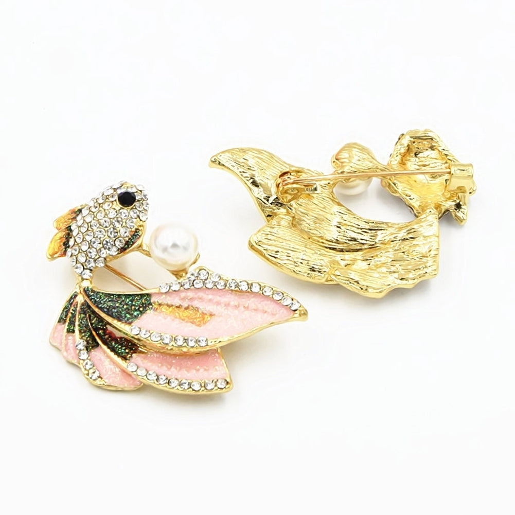 Fashion Goldfish Faux Pearl Rhinestone Collar Brooch Pin Lapel Clothes Jewelry Image 6