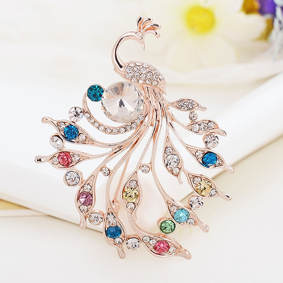 Women Peacock Shape Rhinestone Inlaid Brooch Pin Breastpin Collar Hat Jewelry Image 1