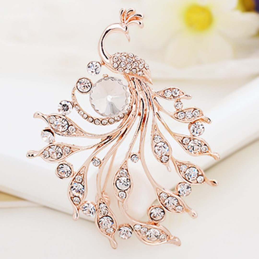 Women Peacock Shape Rhinestone Inlaid Brooch Pin Breastpin Collar Hat Jewelry Image 4