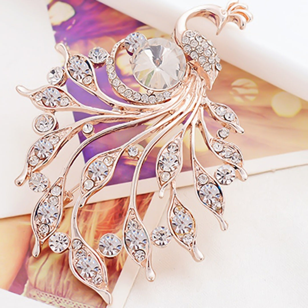 Women Peacock Shape Rhinestone Inlaid Brooch Pin Breastpin Collar Hat Jewelry Image 4