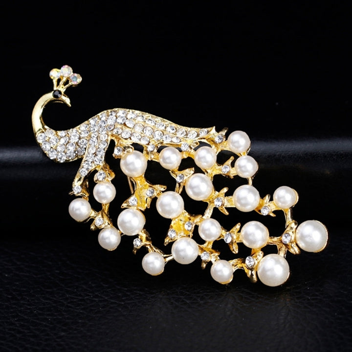 Peacock Shape Rhinestone Faux Pearl Inlaid Women Brooch Pin Scarf Jeans Jewelry Image 4