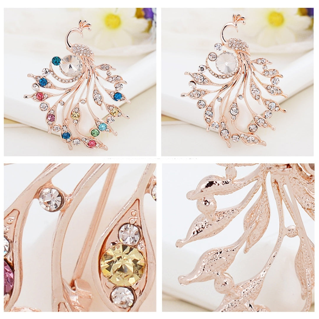 Women Peacock Shape Rhinestone Inlaid Brooch Pin Breastpin Collar Hat Jewelry Image 6