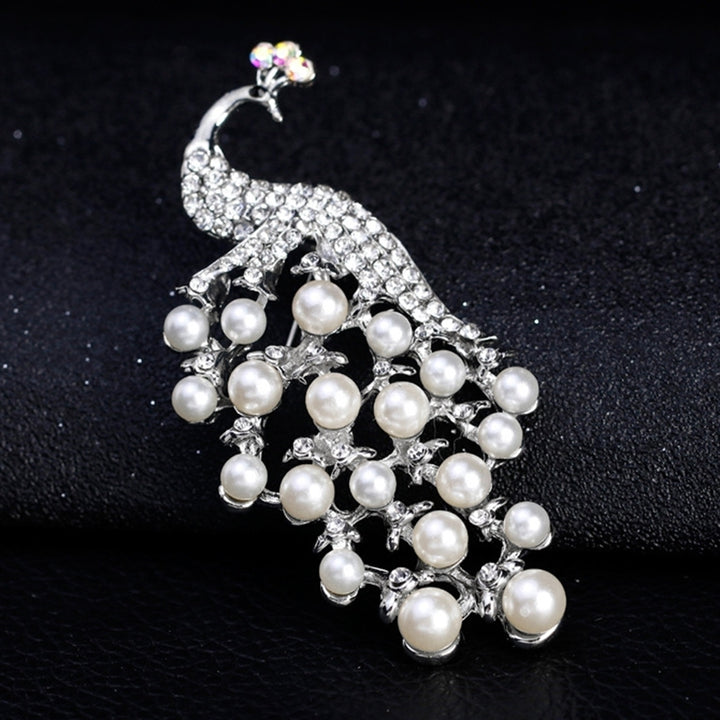 Peacock Shape Rhinestone Faux Pearl Inlaid Women Brooch Pin Scarf Jeans Jewelry Image 4