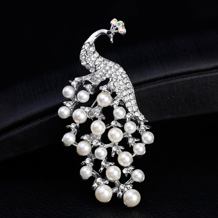 Peacock Shape Rhinestone Faux Pearl Inlaid Women Brooch Pin Scarf Jeans Jewelry Image 6