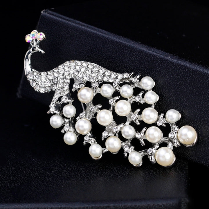 Peacock Shape Rhinestone Faux Pearl Inlaid Women Brooch Pin Scarf Jeans Jewelry Image 7