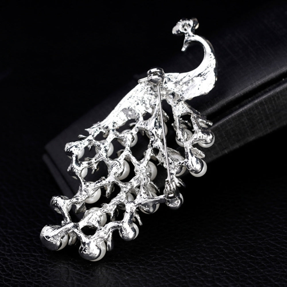 Peacock Shape Rhinestone Faux Pearl Inlaid Women Brooch Pin Scarf Jeans Jewelry Image 8