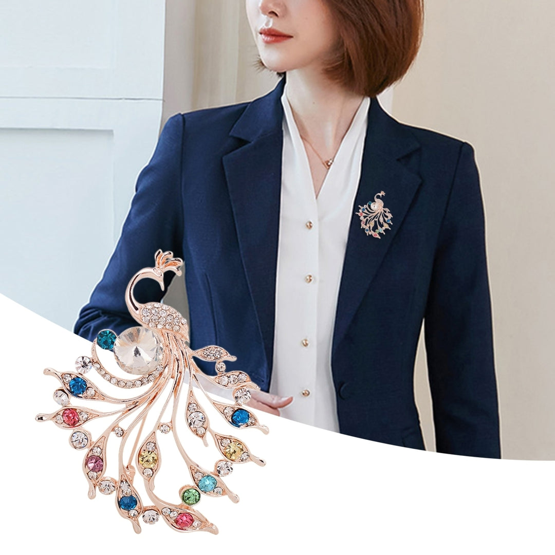 Women Peacock Shape Rhinestone Inlaid Brooch Pin Breastpin Collar Hat Jewelry Image 8