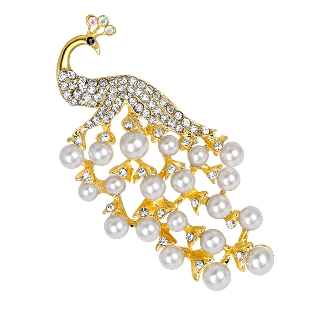 Peacock Shape Rhinestone Faux Pearl Inlaid Women Brooch Pin Scarf Jeans Jewelry Image 10