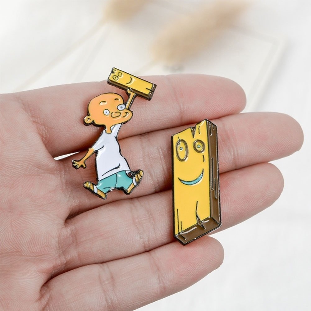 Cute Women Men Cartoon Alloy Man Wood Brooch Pin Denim Backpack Badge Jewelry Image 1