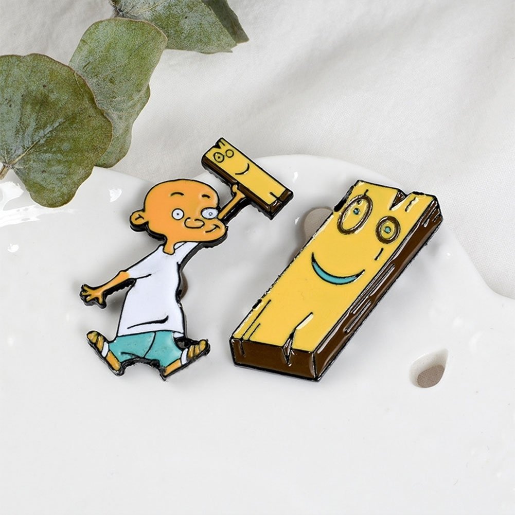 Cute Women Men Cartoon Alloy Man Wood Brooch Pin Denim Backpack Badge Jewelry Image 2