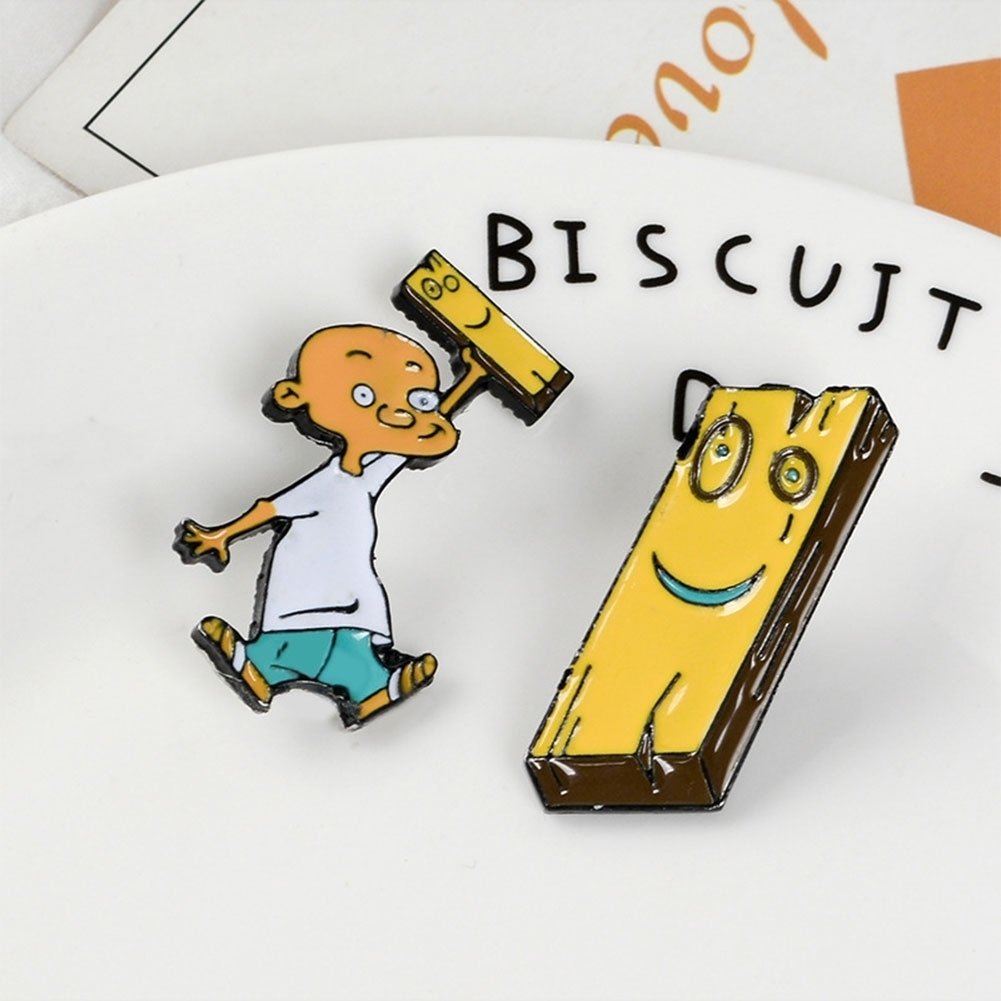 Cute Women Men Cartoon Alloy Man Wood Brooch Pin Denim Backpack Badge Jewelry Image 4