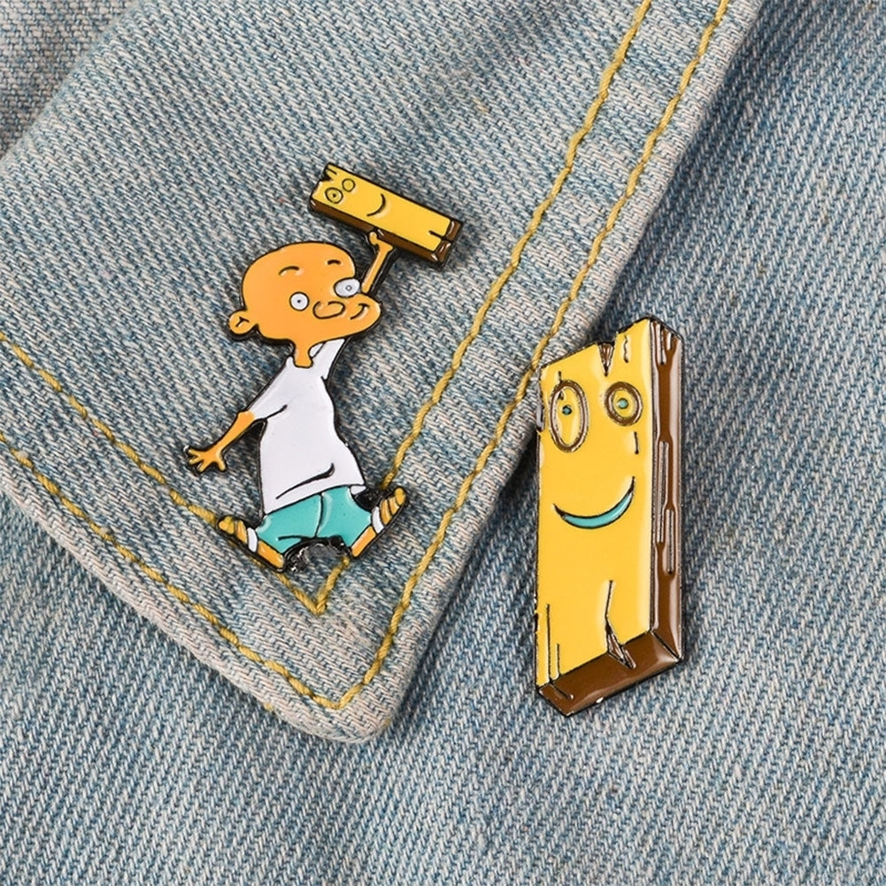 Cute Women Men Cartoon Alloy Man Wood Brooch Pin Denim Backpack Badge Jewelry Image 6