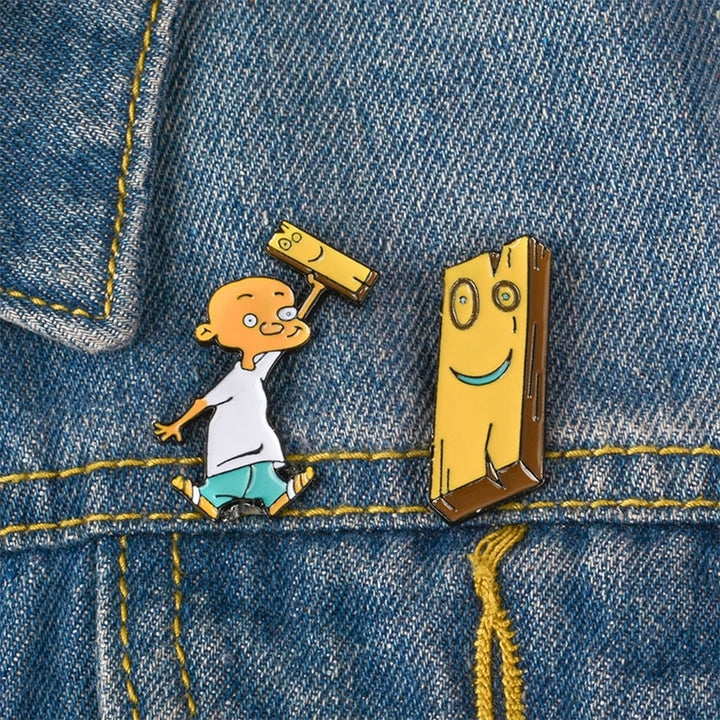 Cute Women Men Cartoon Alloy Man Wood Brooch Pin Denim Backpack Badge Jewelry Image 7