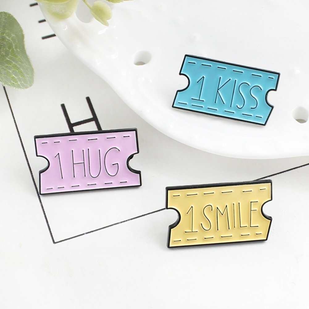 Women SMILE HUG KISS Letter Movie Ticket Enamel Brooch Pin Collar Badge Jewelry Image 8