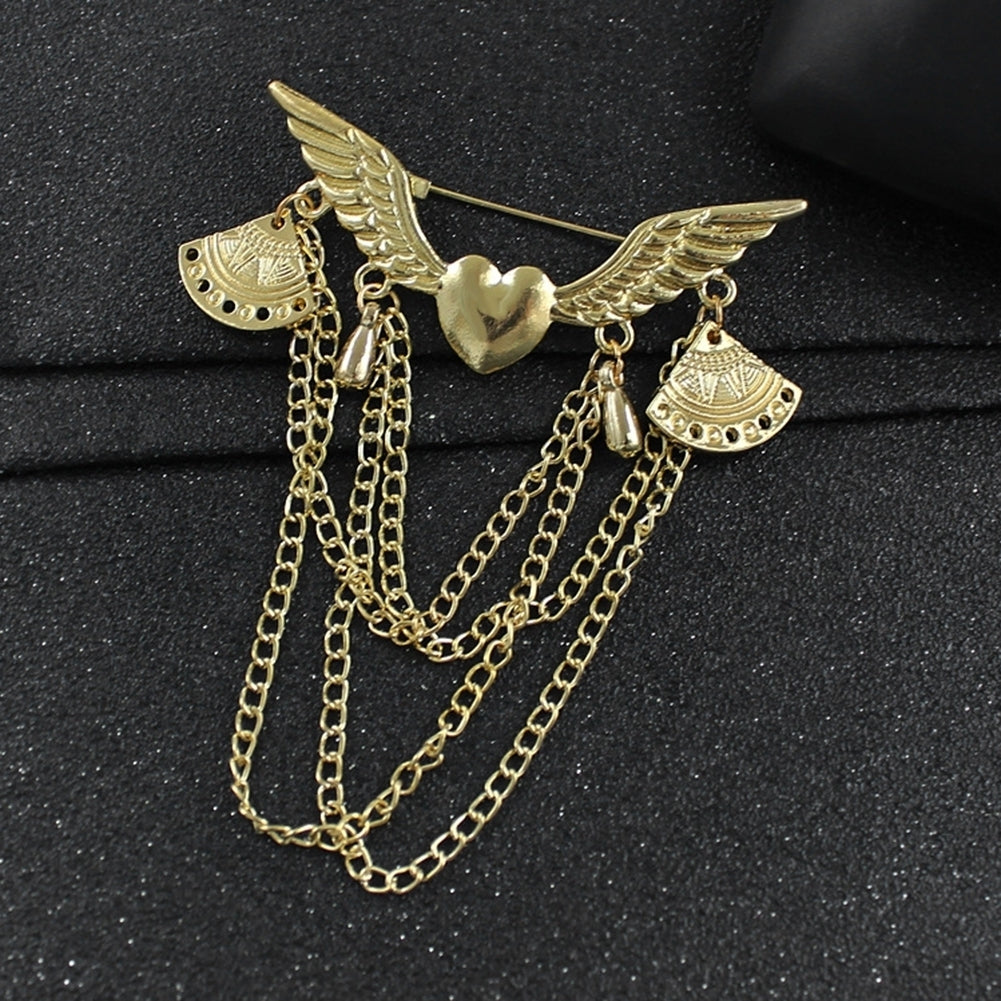 Retro Angel Wing Heart Shirt Suit Collar Tip Lapel Brooch Pin with Chain Tassel Image 4