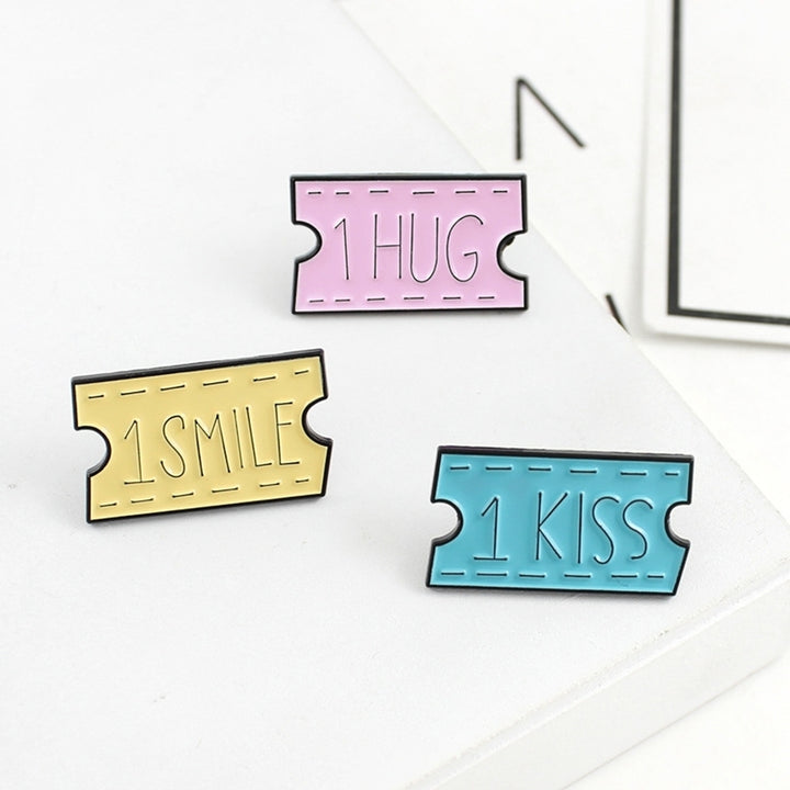 Women SMILE HUG KISS Letter Movie Ticket Enamel Brooch Pin Collar Badge Jewelry Image 9