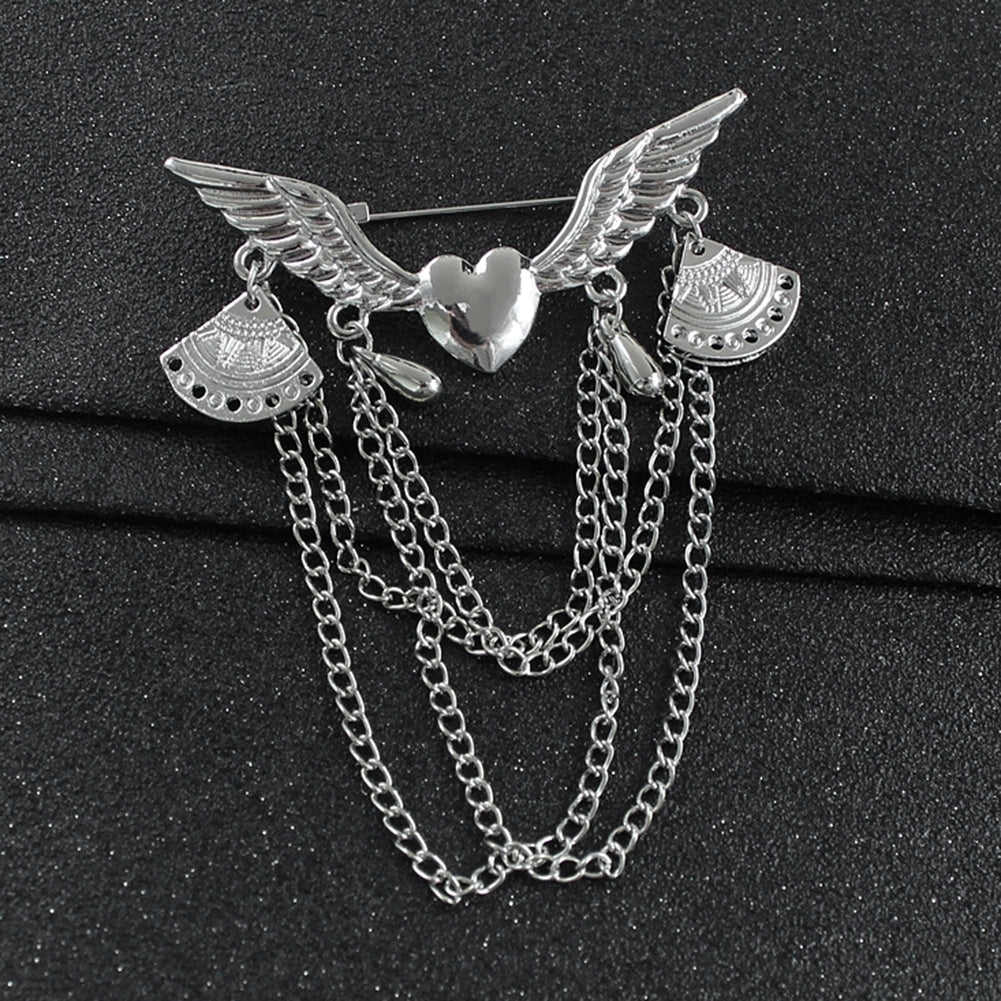 Retro Angel Wing Heart Shirt Suit Collar Tip Lapel Brooch Pin with Chain Tassel Image 6