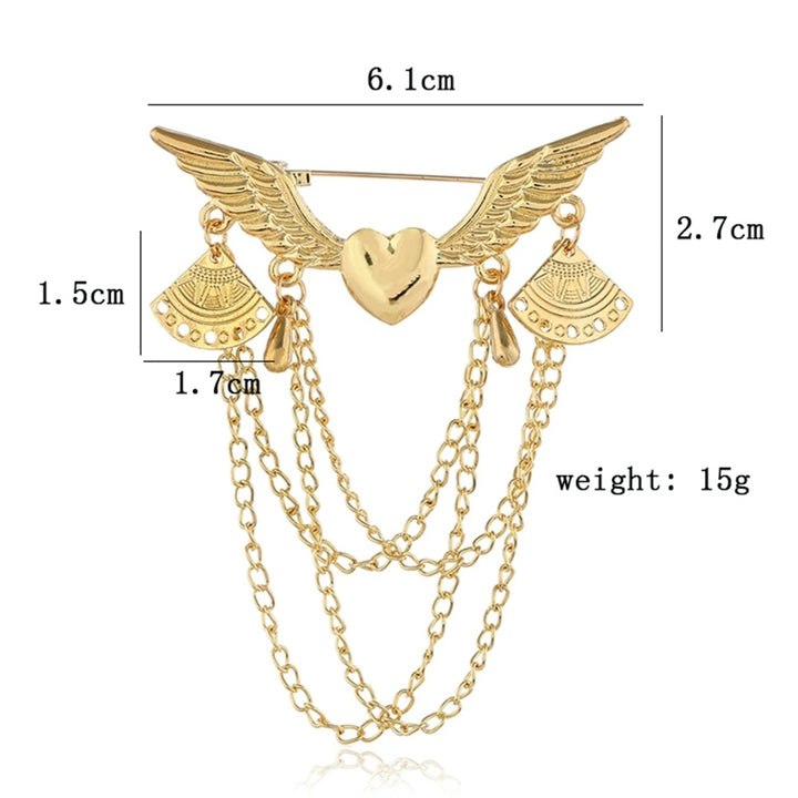 Retro Angel Wing Heart Shirt Suit Collar Tip Lapel Brooch Pin with Chain Tassel Image 7