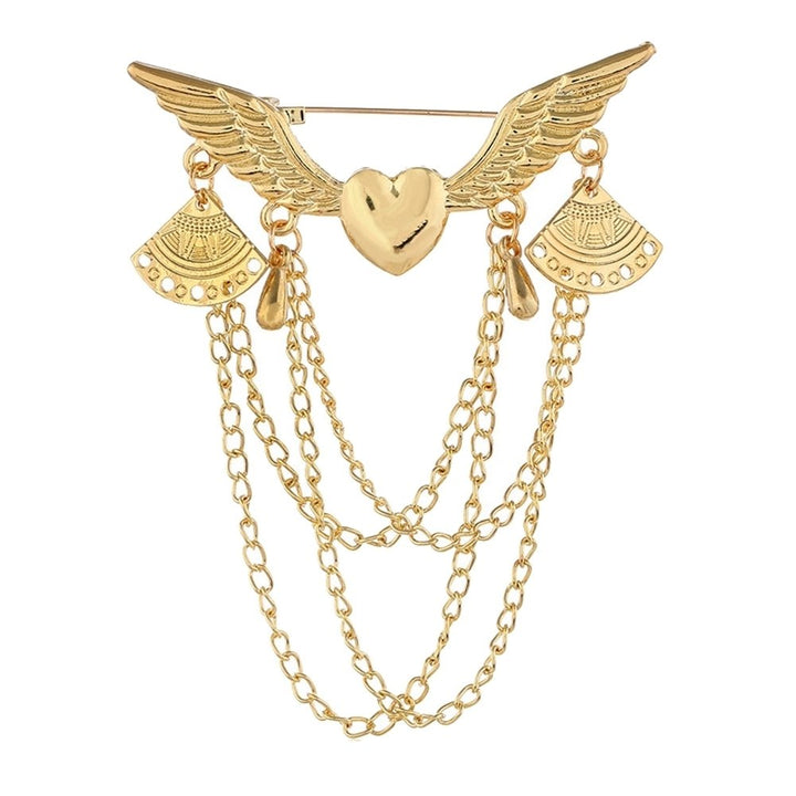 Retro Angel Wing Heart Shirt Suit Collar Tip Lapel Brooch Pin with Chain Tassel Image 8