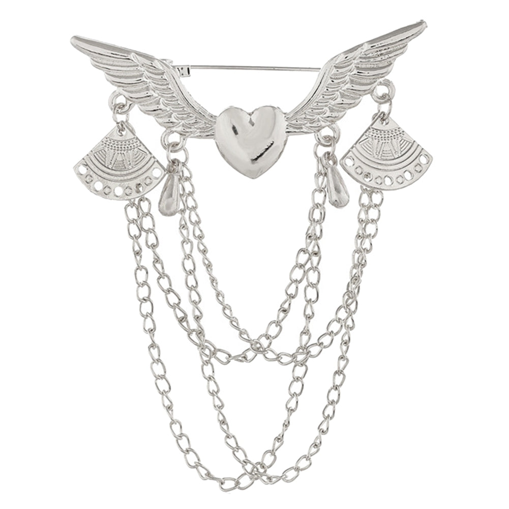 Retro Angel Wing Heart Shirt Suit Collar Tip Lapel Brooch Pin with Chain Tassel Image 9