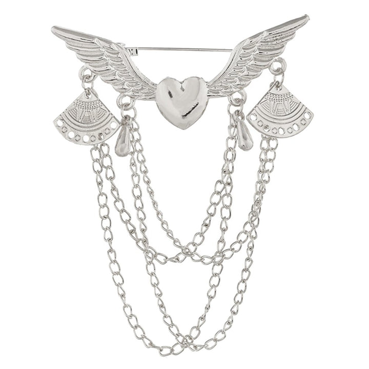 Retro Angel Wing Heart Shirt Suit Collar Tip Lapel Brooch Pin with Chain Tassel Image 1