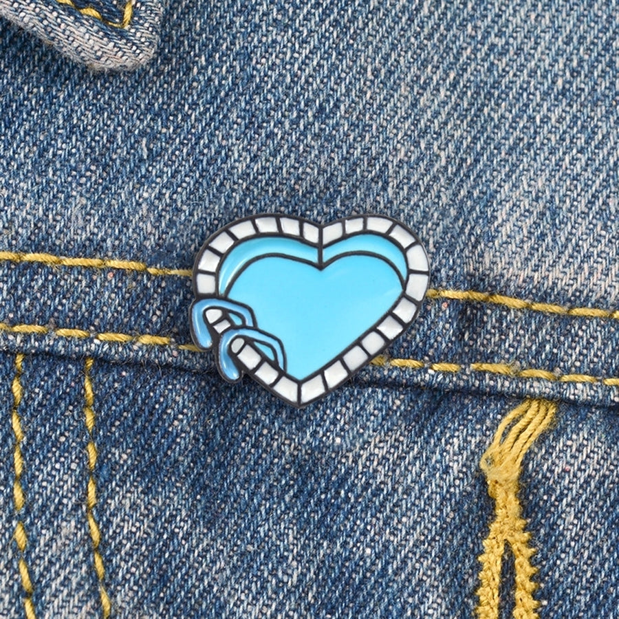 Cartoon Enamel Love Heart Swimming Pool Badge Collar Lapel Brooch Pin Jewelry Image 1