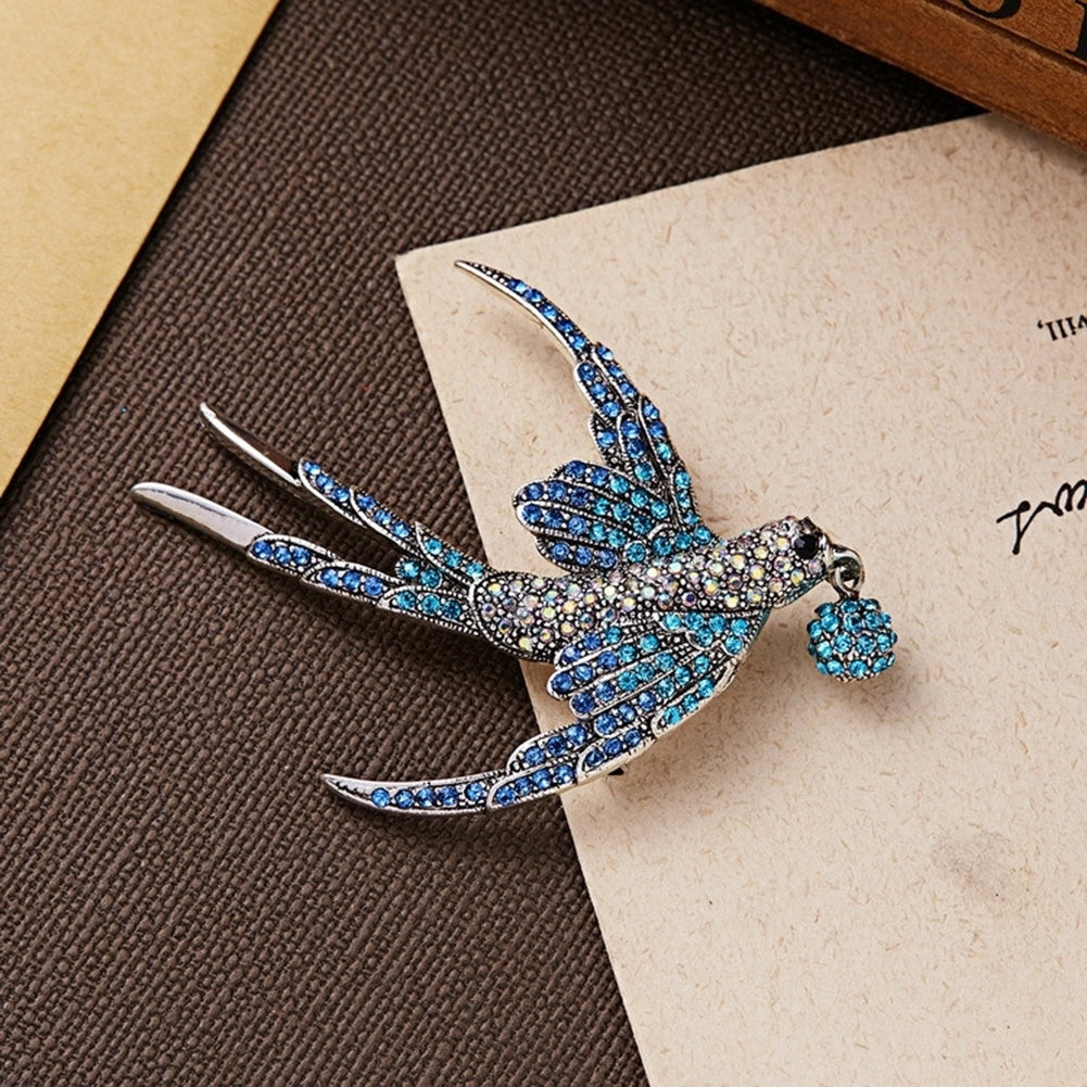 Fashion Women Rhinestone Swallow Bird Collar Brooch Pin Lapel Clothes Jewelry Image 2