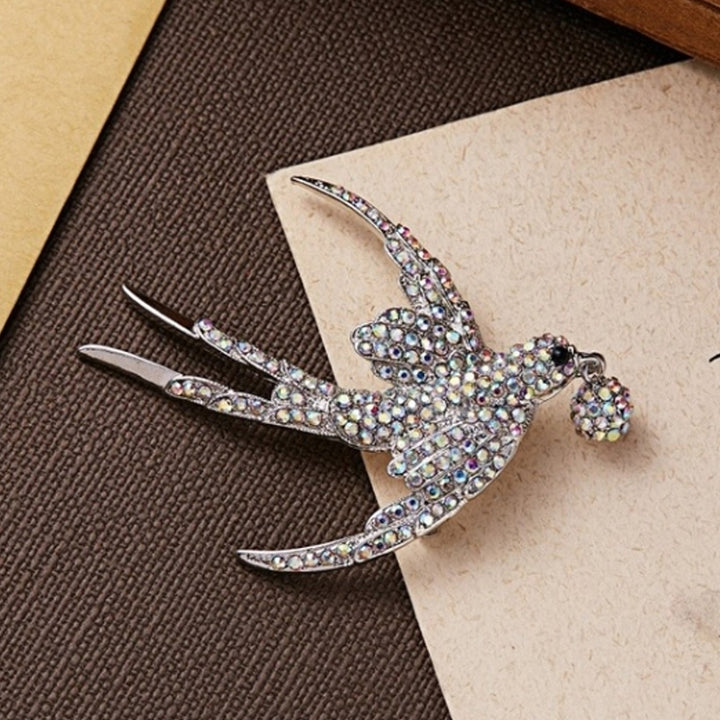 Fashion Women Rhinestone Swallow Bird Collar Brooch Pin Lapel Clothes Jewelry Image 3