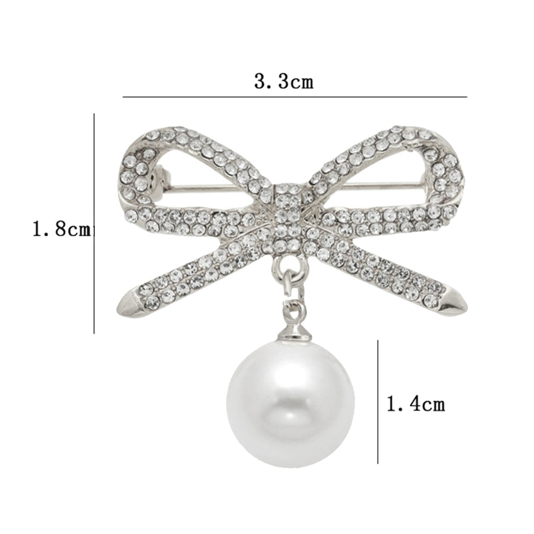 Brooch Pin Bowknot Shape Faux Pearl Dangle Exquisite Jewelry Accessory Rhinestones Inlaid Collar Badge for Backpack Image 4