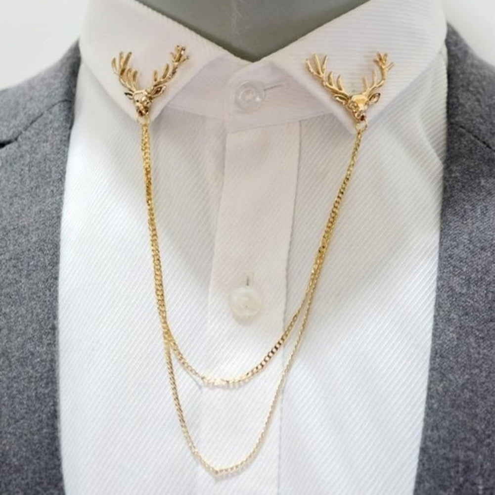 Fashion Men Women Shirt Suit Collar Deer Head Brooch Pin with Long Chain Gift Image 3