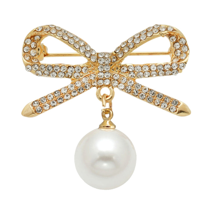 Brooch Pin Bowknot Shape Faux Pearl Dangle Exquisite Jewelry Accessory Rhinestones Inlaid Collar Badge for Backpack Image 10