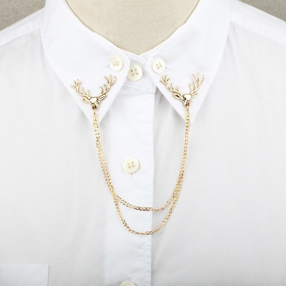 Fashion Men Women Shirt Suit Collar Deer Head Brooch Pin with Long Chain Gift Image 6