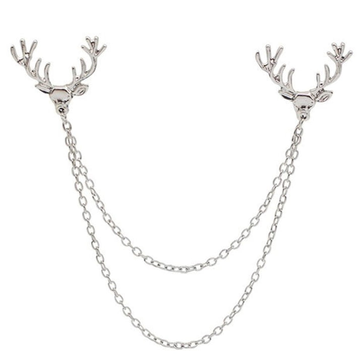 Fashion Men Women Shirt Suit Collar Deer Head Brooch Pin with Long Chain Gift Image 8